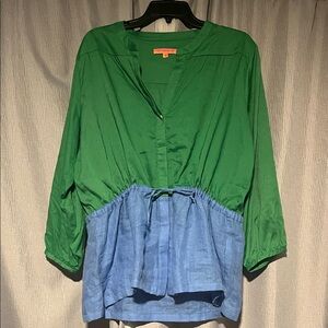 Vilagallo Green and Blue linen top - Sz 50 / XL